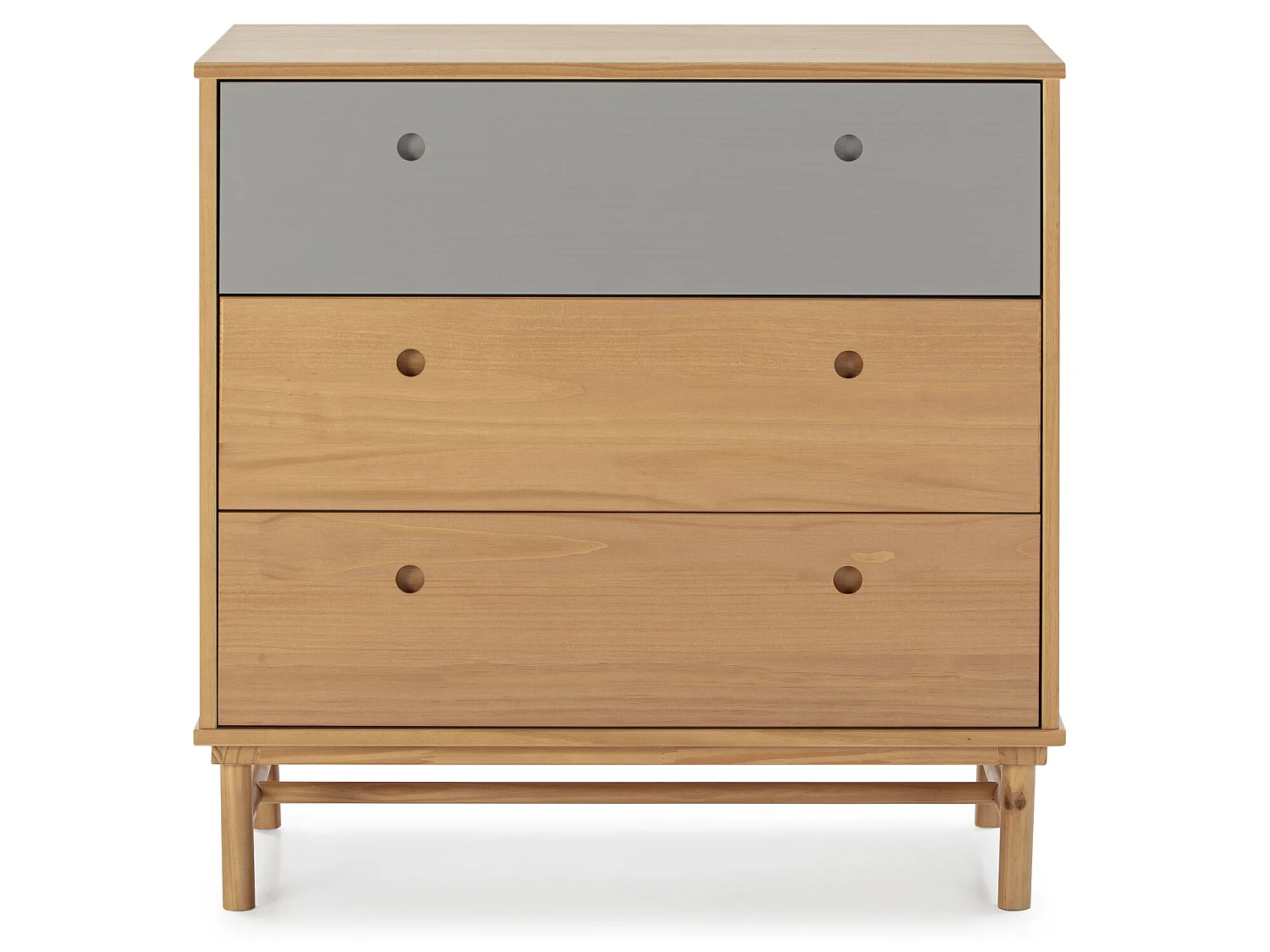 Commode de nuit Magnus 3 tiroirs , bois massif , 80 cm Largeur