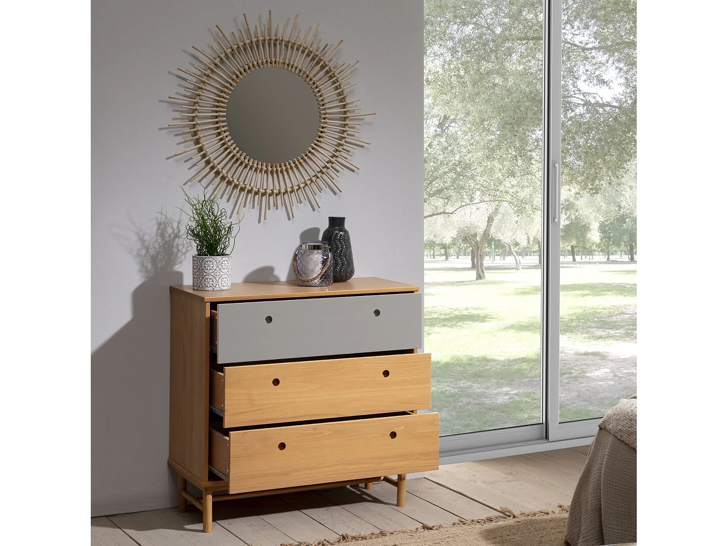 Cassettiera Magnus 3 cassetti, legno massiccio, 80 cm (larghezza) 40 cm (profondità) 82 cm (altezza)