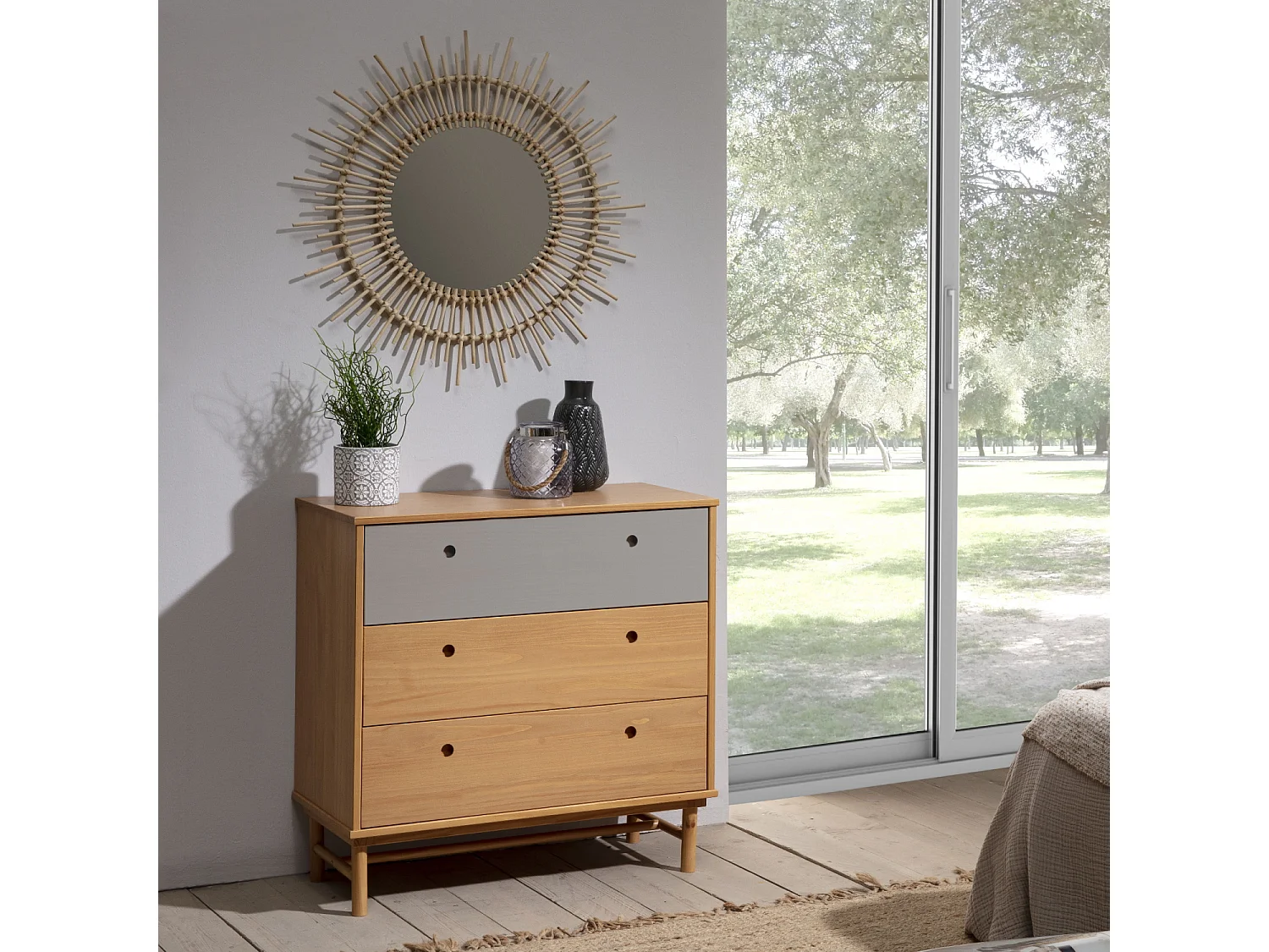 Cassettiera Magnus 3 cassetti, legno massiccio, 80 cm (larghezza) 40 cm (profondità) 82 cm (altezza)