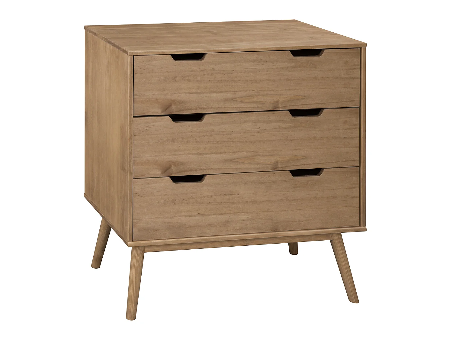 Commode Bali 3 tiroirs, Fabriqué en Bois de pin Massif, glissières métalliques