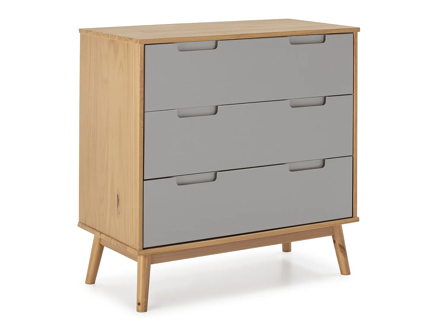 Commode de nuit Bruce avec 3 tiroirs, bois massif, 80 cm Largeur