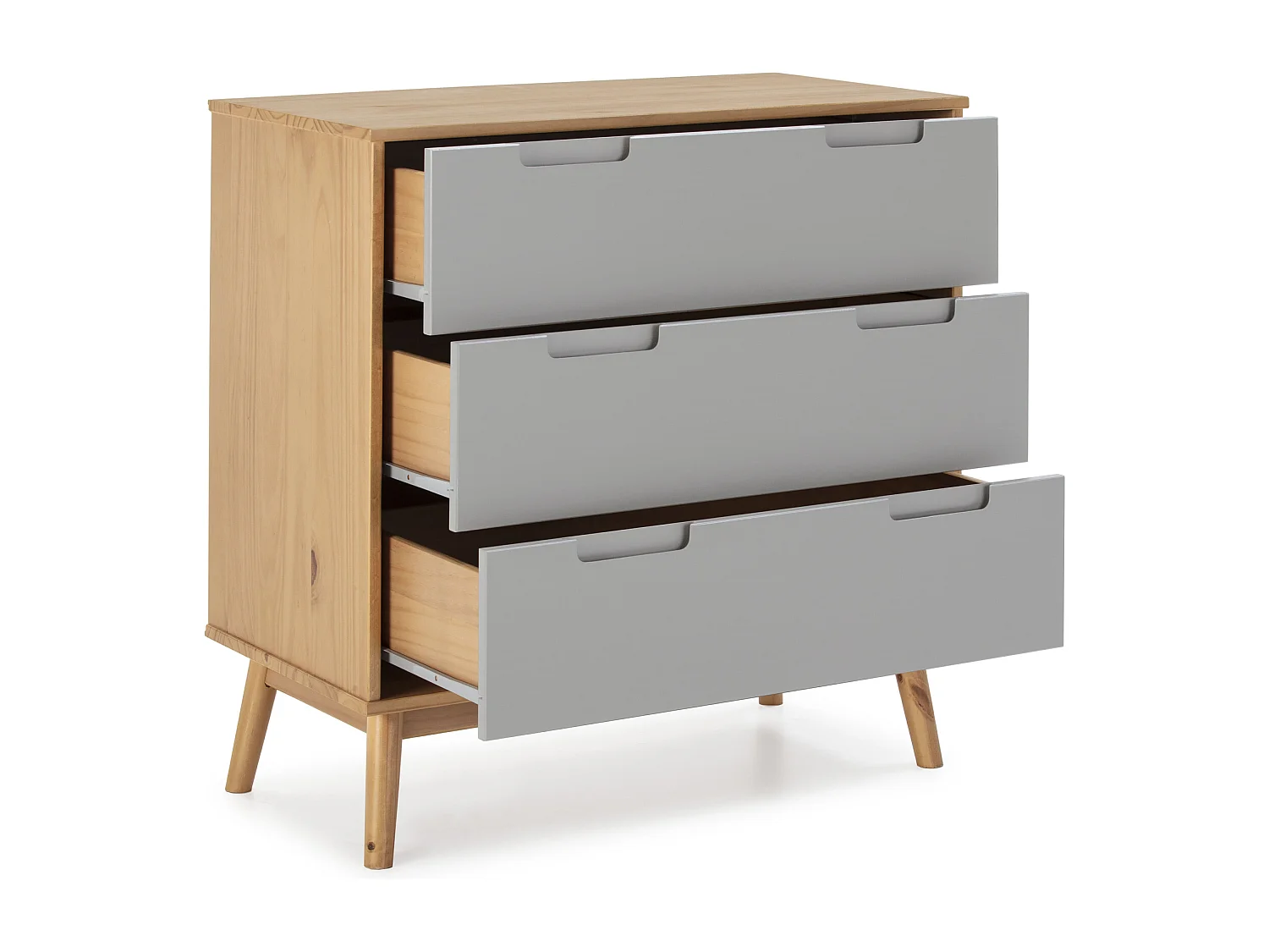 Cómoda de Noche Bruce 3 cajones, Madera Maciza, 80 cm (Ancho) 40 cm (Profundo) 83 cm (Alt.)