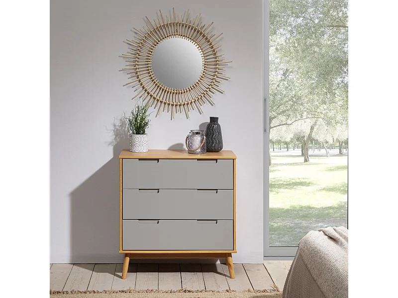 Nachtkastje Bruce met 3 laden, massief hout, 80 cm (breed) 40 cm (diep) 83 cm (hoog)