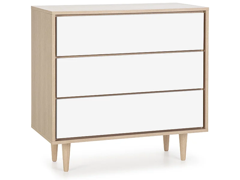 Commode de Nuit Denia 3 tiroirs Couleur Chêne/Blanc, 80 cm Largeur