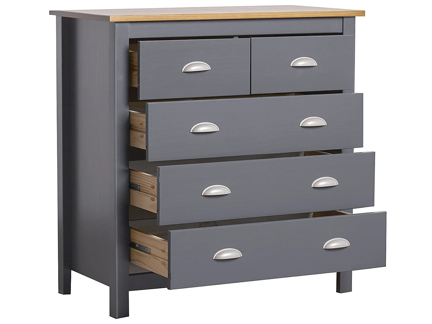 Cassettiera Jade Antracite con 5 cassetti, Realizzato in Pino Massiccio