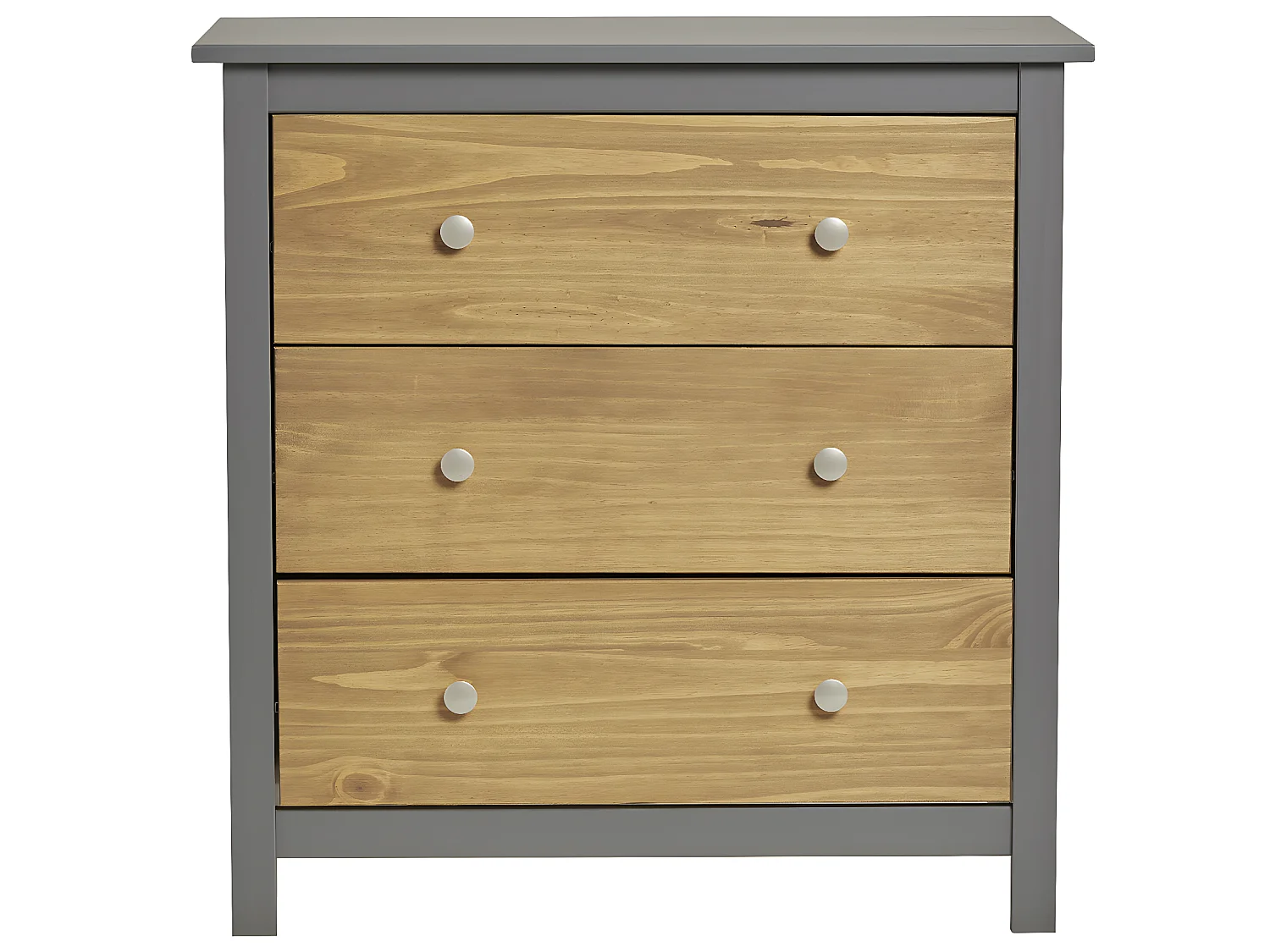 Commode Bonnie Gris 3 Tiroirs, Fabriqué en Bois de pin Massif, 79 cm Longueur