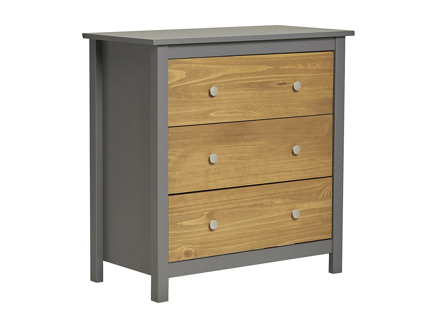 Commode Bonnie Gris 3 Tiroirs, Fabriqué en Bois de pin Massif, 79 cm Longueur