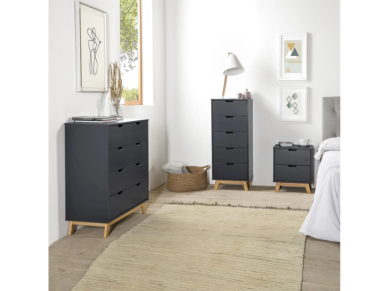 Cassettiera Miranda Grigio con 4 cassetti