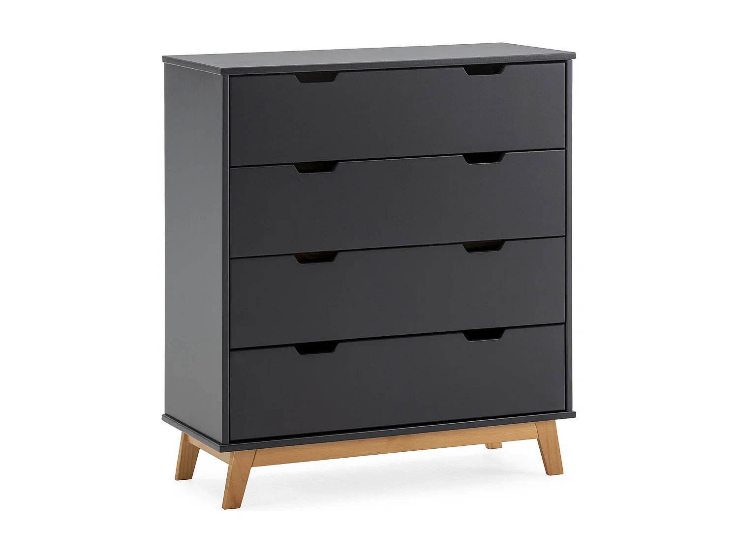 Commode Miranda avec 4 tirois en Couleur Anthracite, Pieds en Bois Naturel