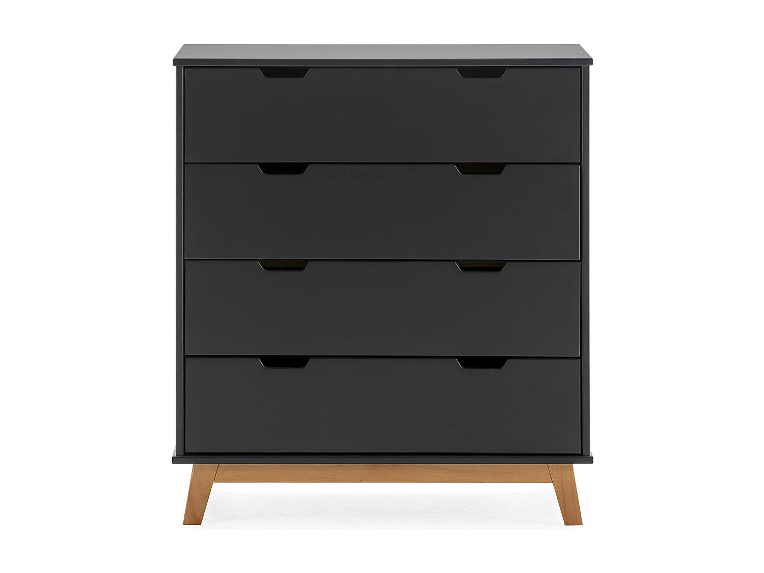 Commode Miranda avec 4 tirois en Couleur Anthracite, Pieds en Bois Naturel