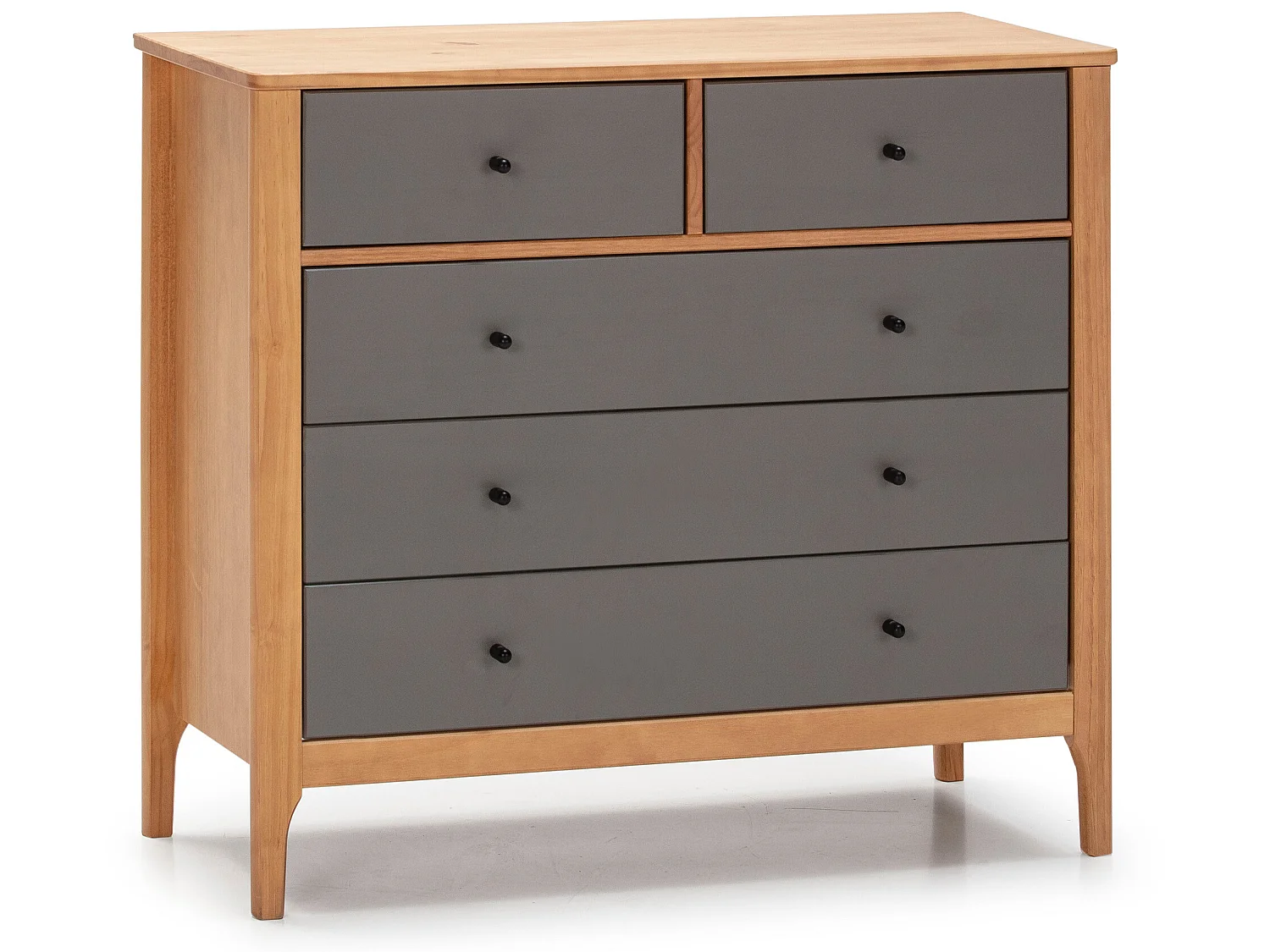 Cómoda de Noche Luca 5 cajones Roble, Madera Maciza, 90 cm (Ancho) 40 cm (Profundo)