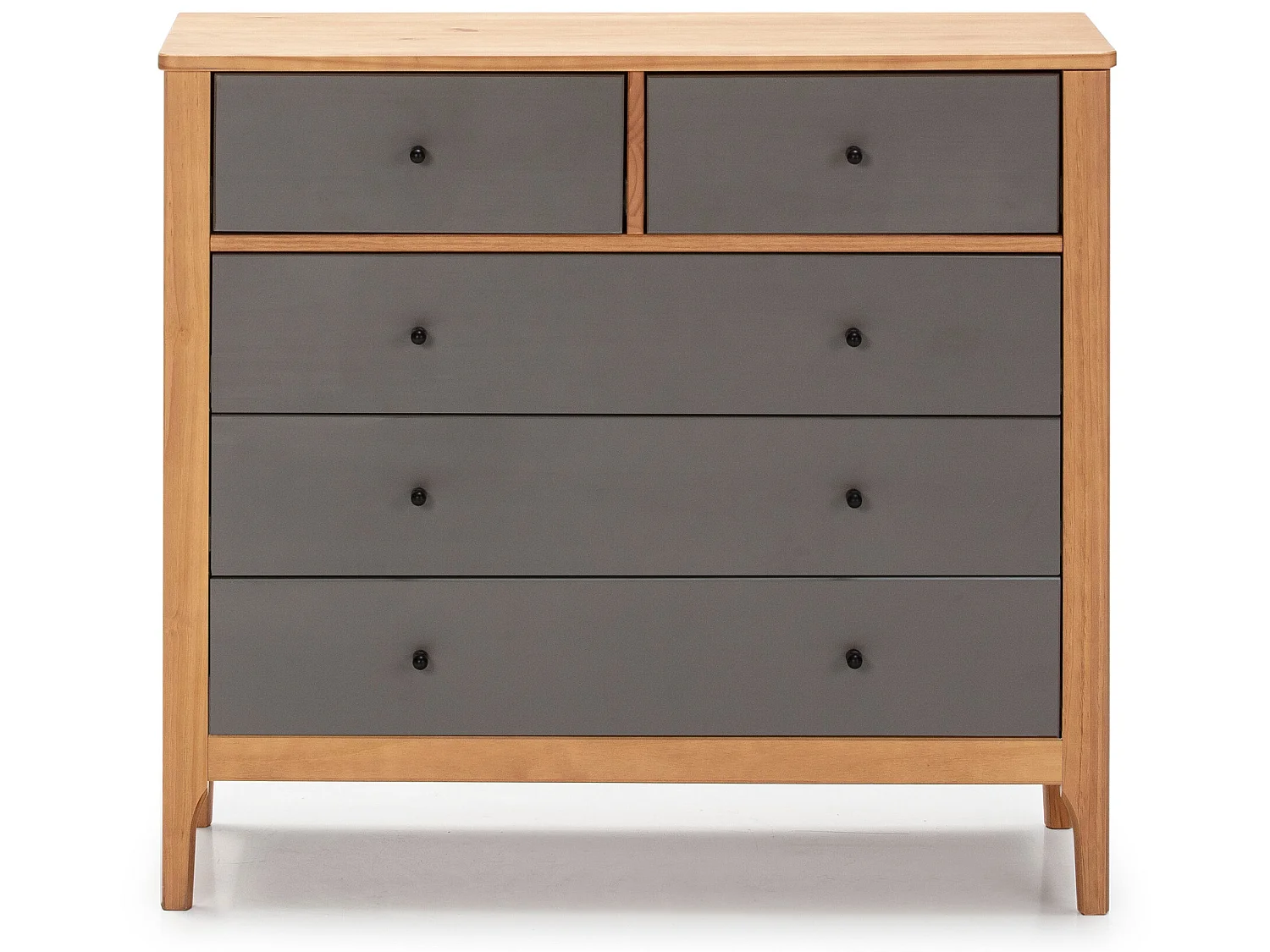 Commode 5 tiroirs Luca dans les tiroirs Chêne/Gris, 90 cm Longueur