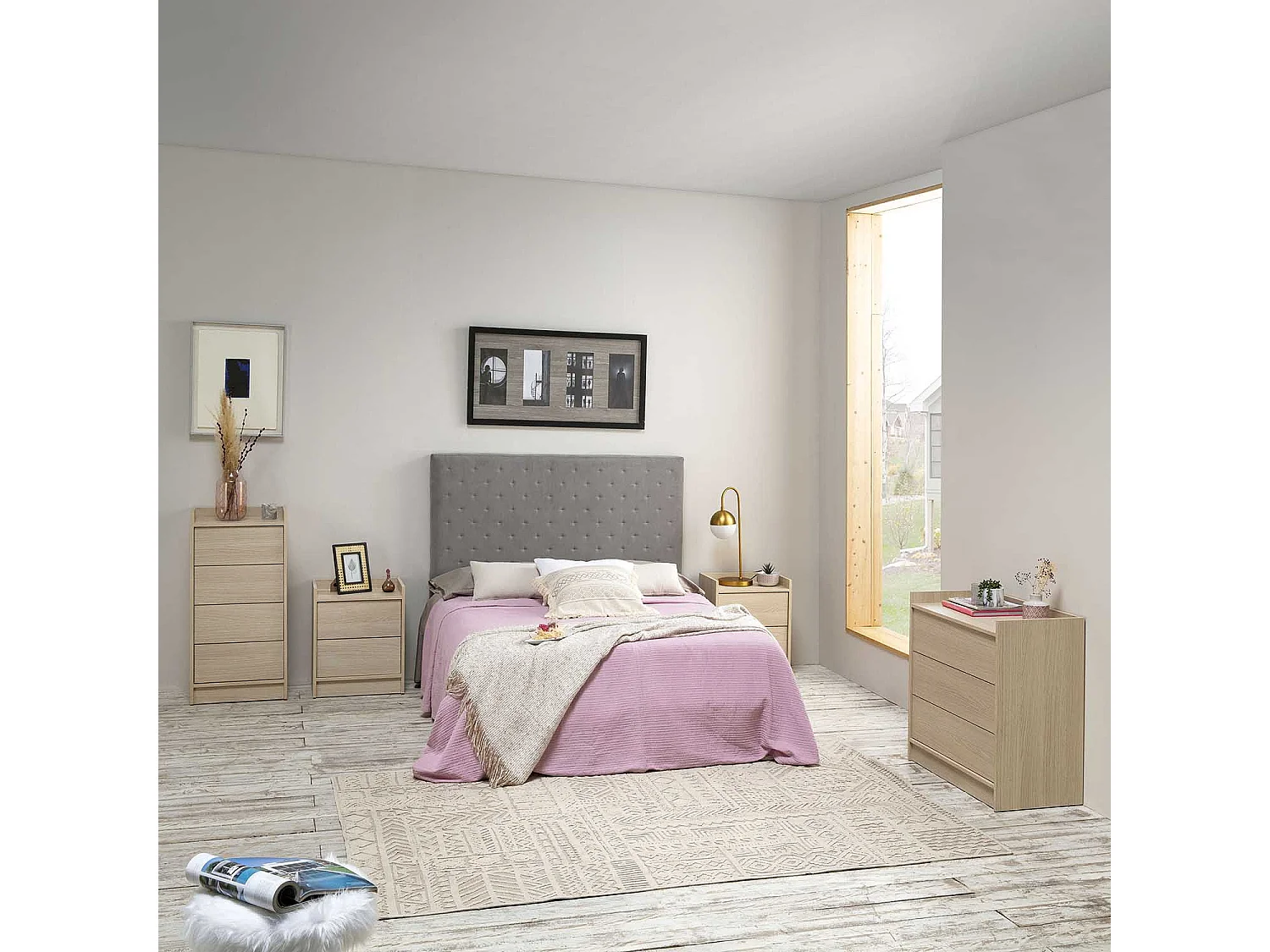 Commode Moscú avec 3 tiroirs, Couleur Chêne, 80 cm Largeur