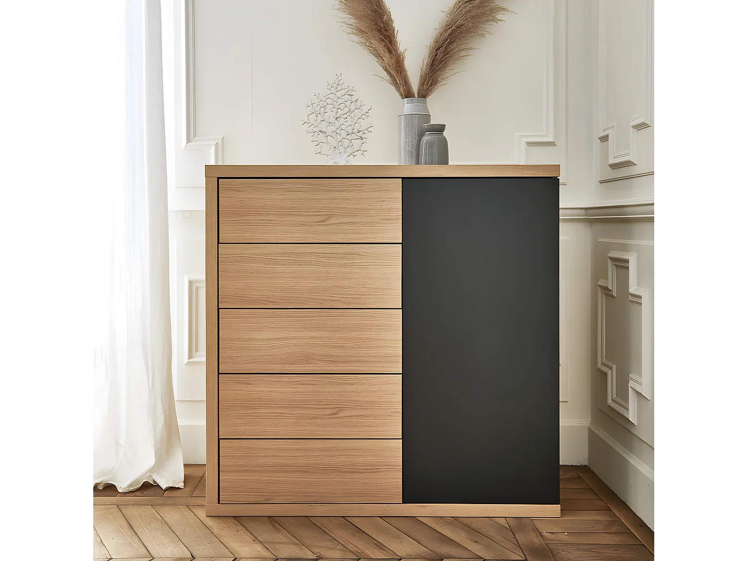 Commode HUGO - gris anthracite et chêne clair - TEMAHOME