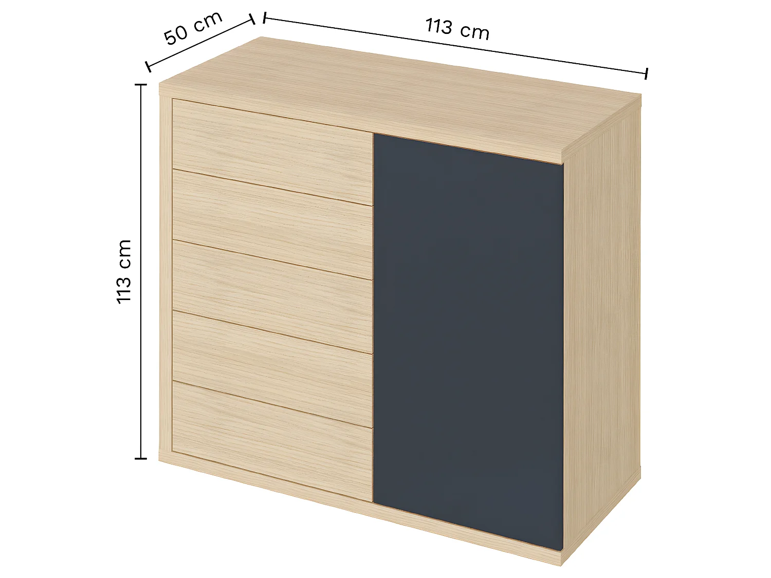 Commode HUGO - gris anthracite et chêne clair - TEMAHOME