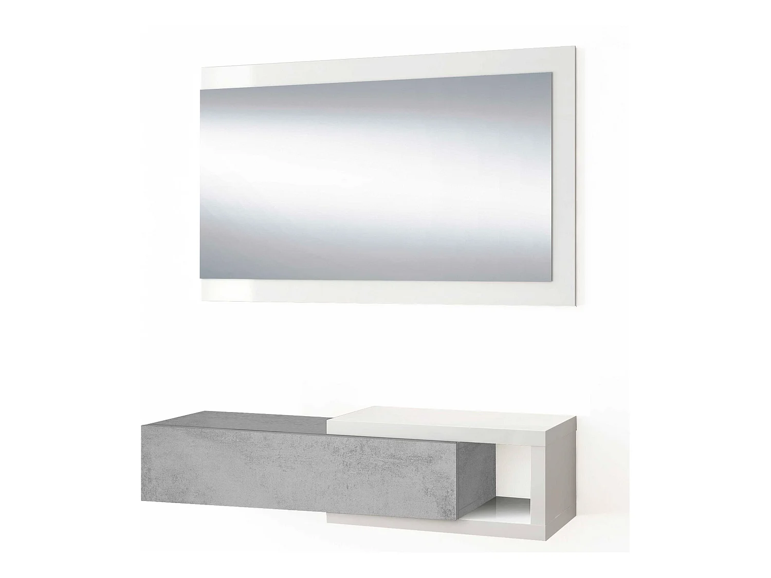 Meuble d'entrée Moon avec 1 tiroir et Miroir, Gris/Blanc, Meuble, 95 cm Largeur
