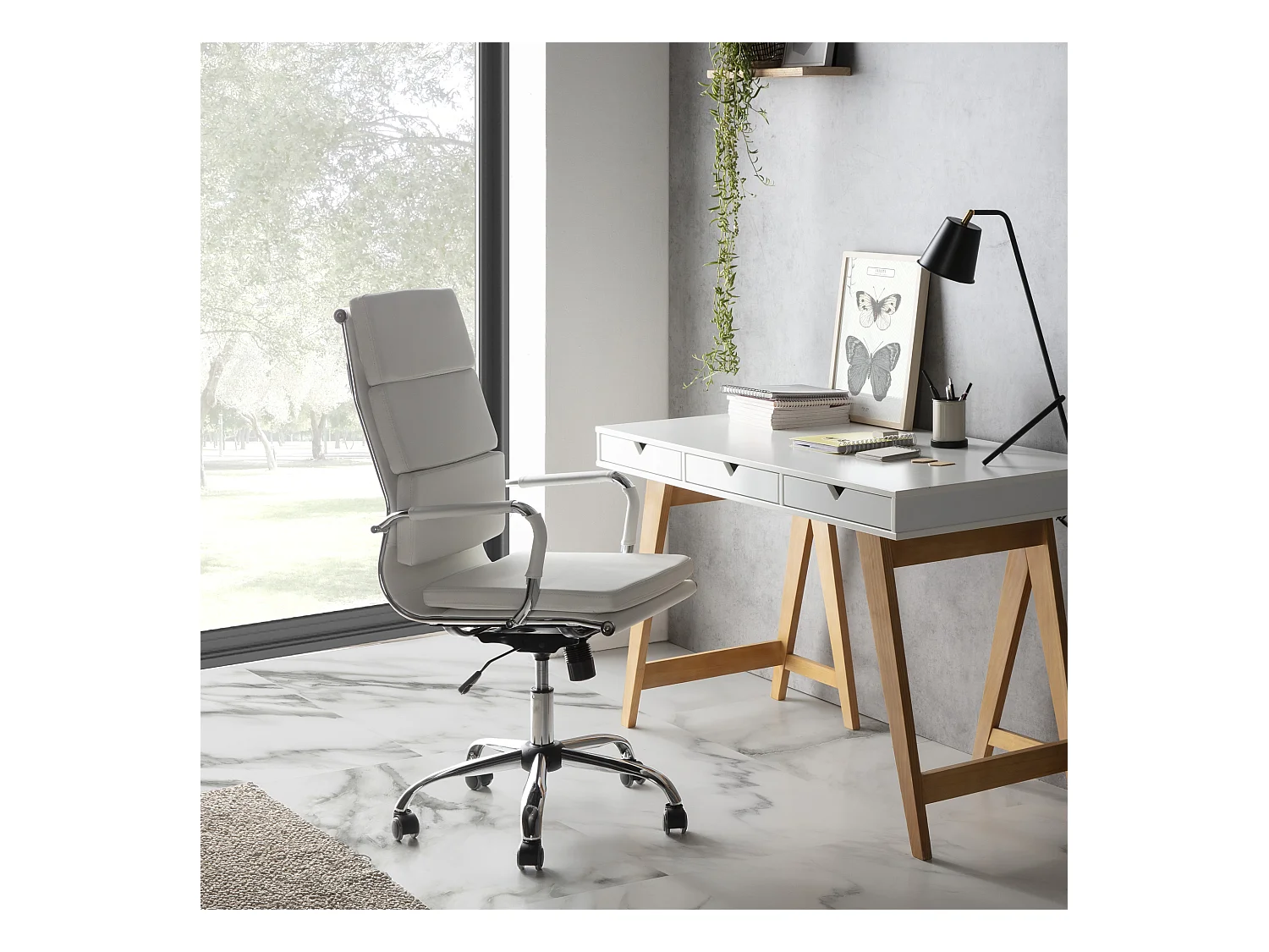 Sillón de Oficina Morgan reclinable Blanco, Piel sintética, Altura Ajustable