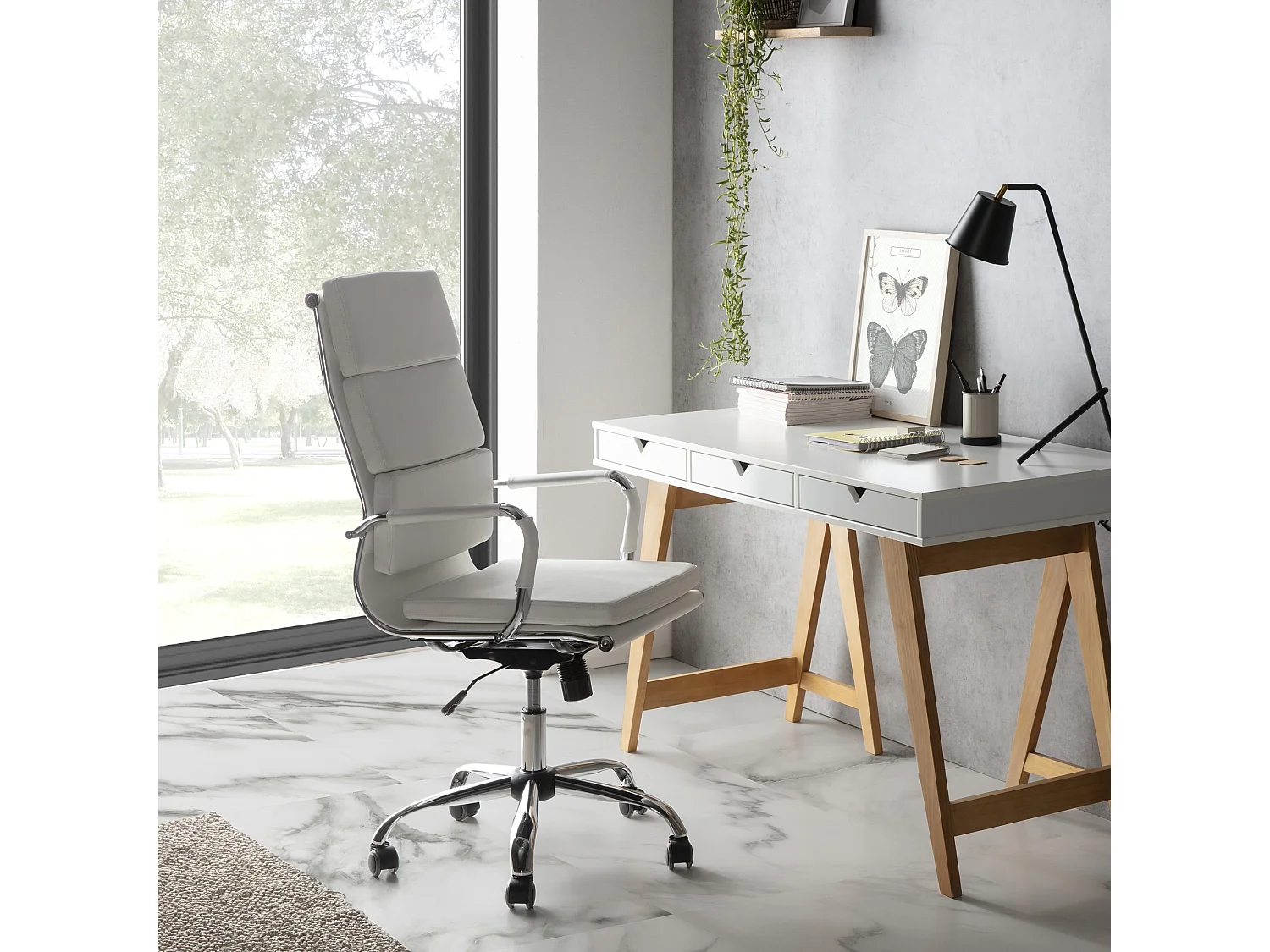 Sillón de Oficina Morgan reclinable Blanco, Piel sintética, Altura Ajustable