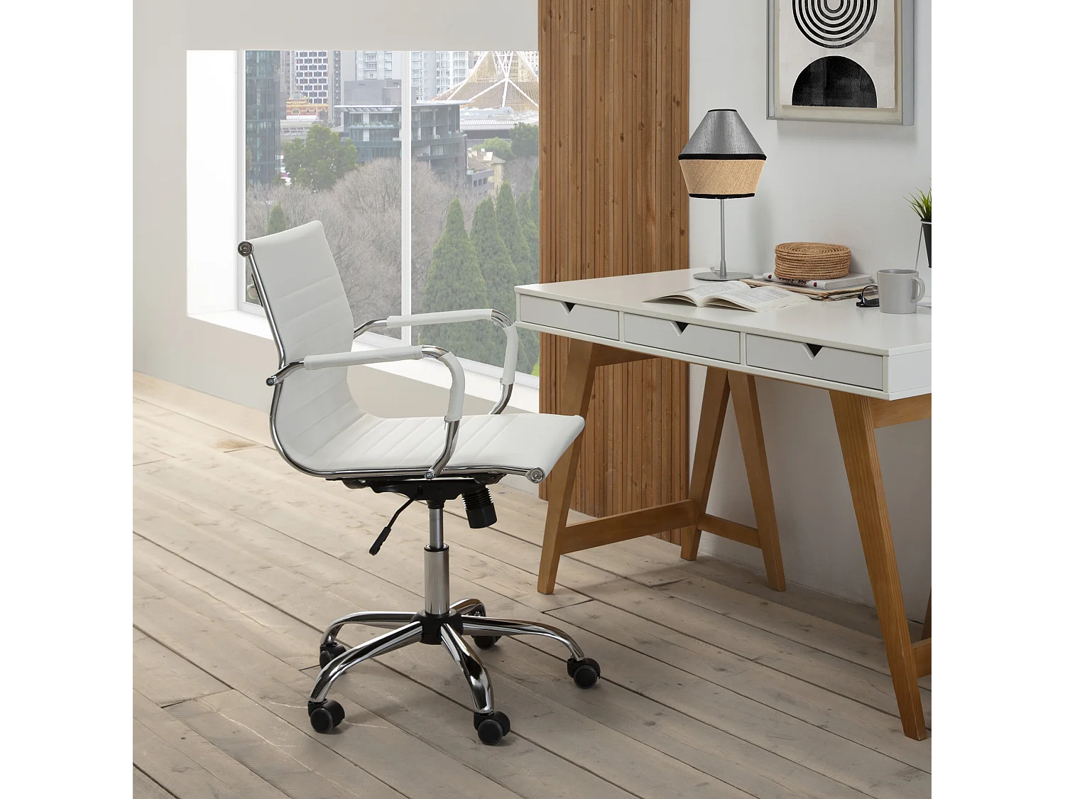 Sedia da Ufficio Croma reclinabile Bianco, Ecopelle, Sedia Executive con poggiatesta e braccioli Imbottiti, Altezza Regolabile, Design ergonomico