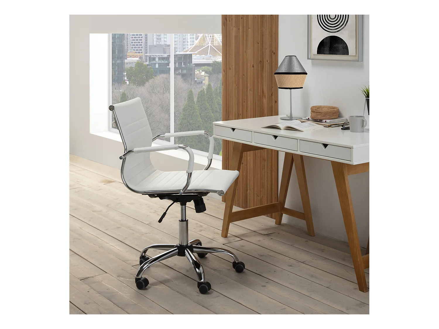 Kantoorstoel Croma verstelbaar Wit, Kunstleer, Verstelbare hoogte