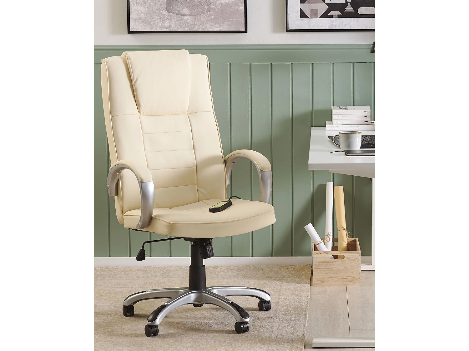 Sillón de masaje con calefacción GRANDEUR Piel sintética Crema