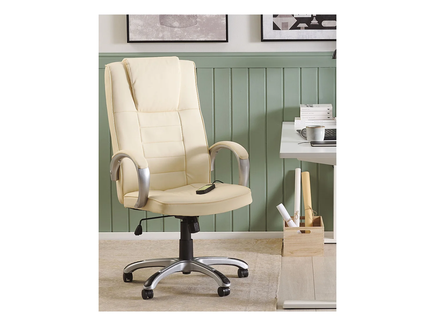 Bequemer Chefsessel Massagefunktion Heizfunktion Kunstleder beige Grandeur II