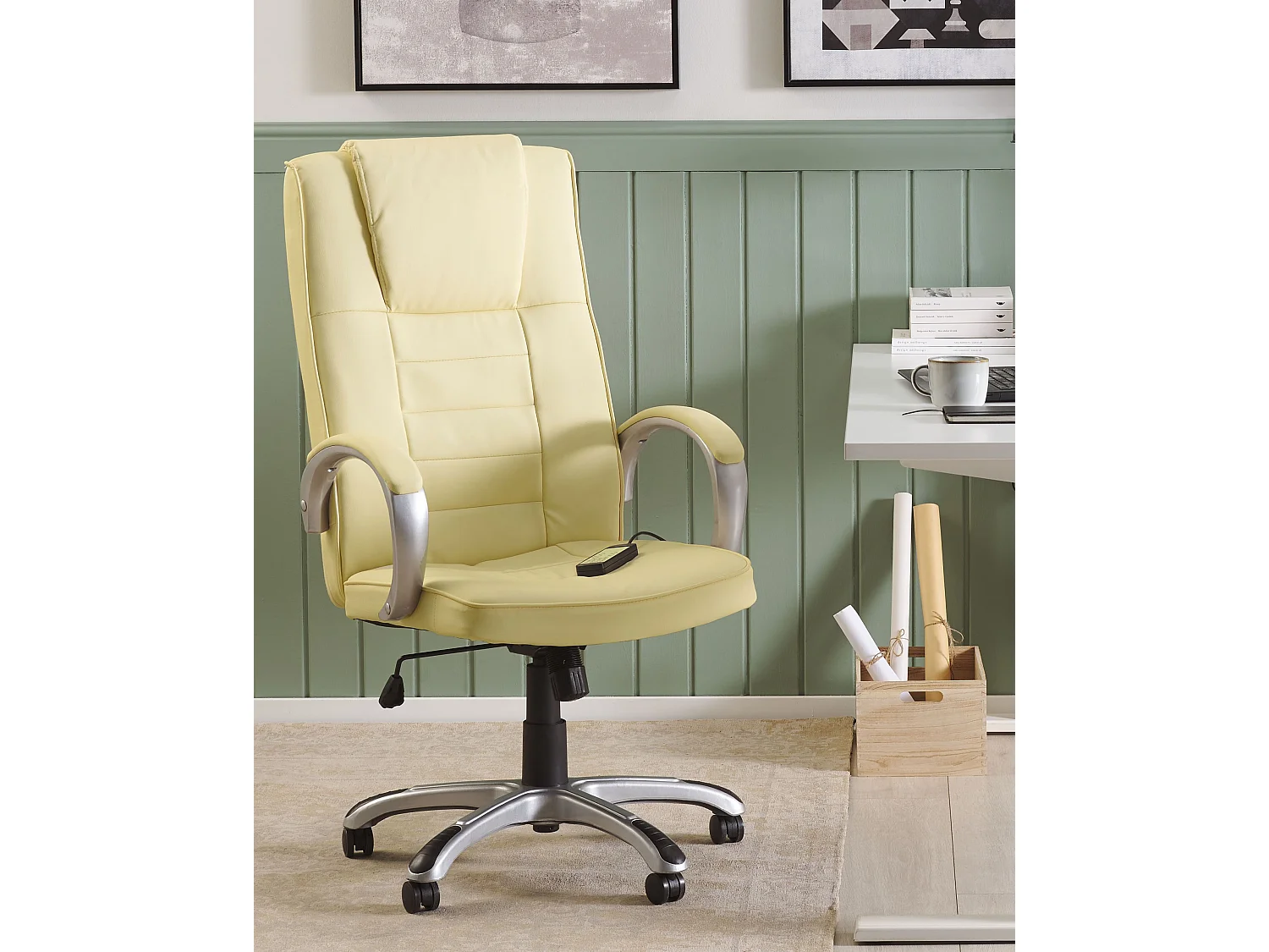 Fauteuil massant avec fonction chauffante GRANDEUR Cuir PU Crème