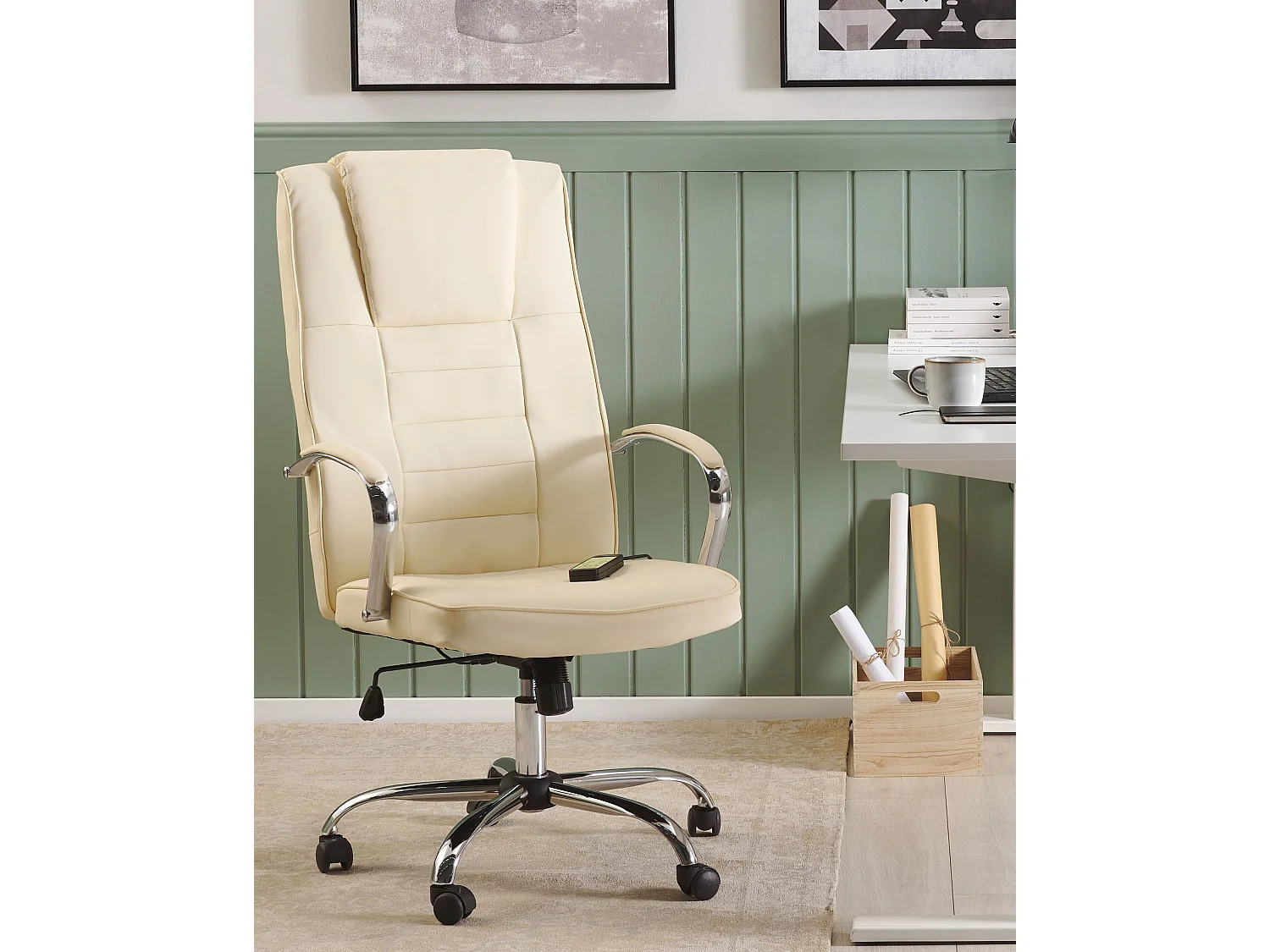 Fauteuil massant avec fonction chauffante GRANDEUR Cuir PU Beige