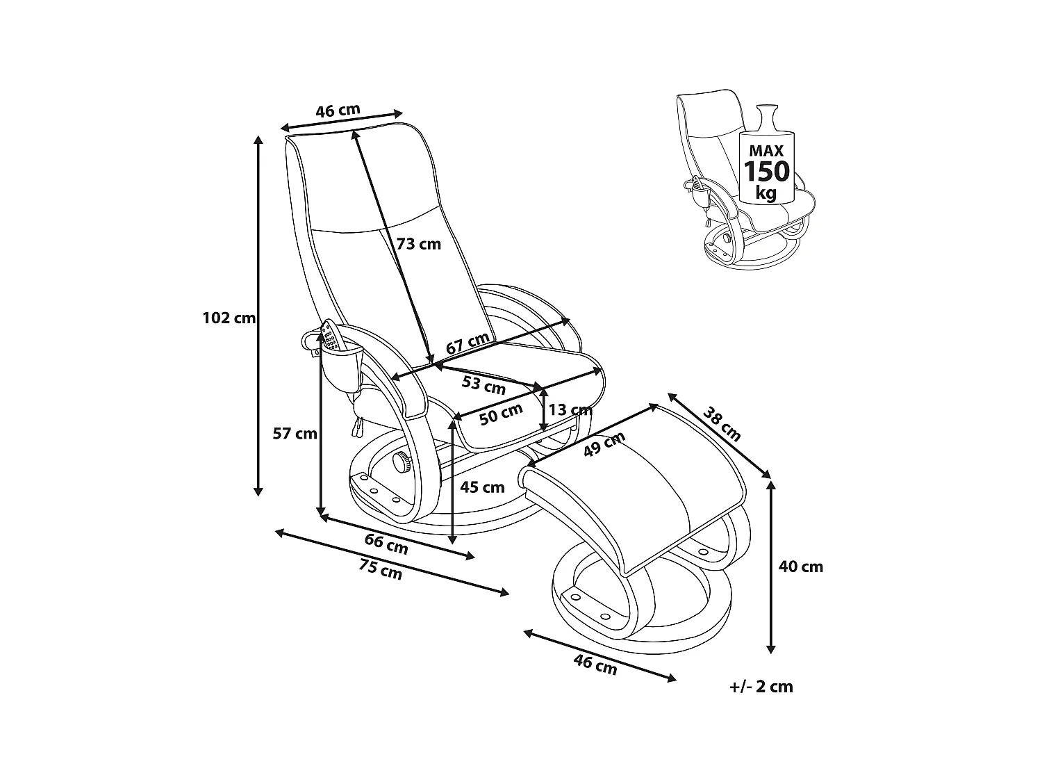 Fotel z masażem HERO Z podnóżkiem Czarny