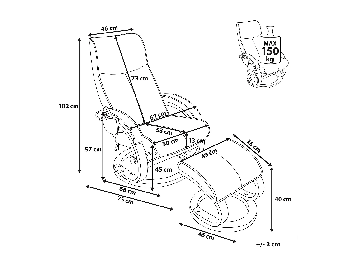 Massagestuhl HERO mit Fussstütze Stoff Schwarz
