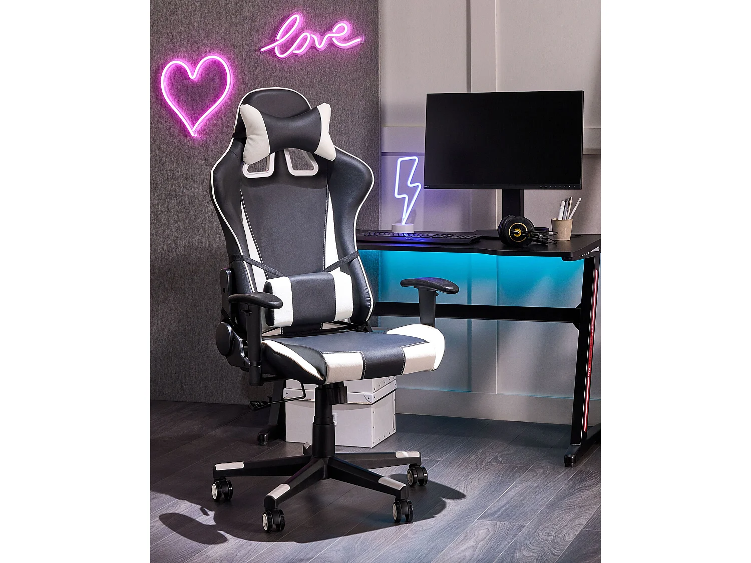 Chaise de bureau GAMER Cuir PU Blanc