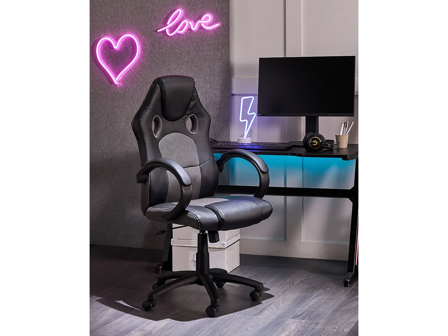 Chaise de bureau FIGHTER Cuir PU Gris clair