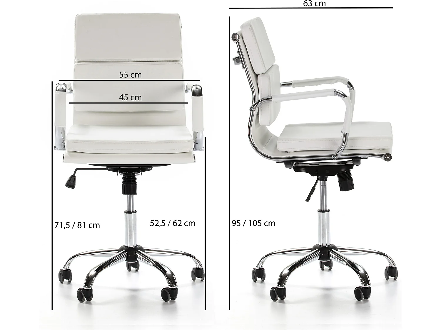 Kantoorstoel Fenix verstelbaar in wit, kunstleer, verstelbare hoogte