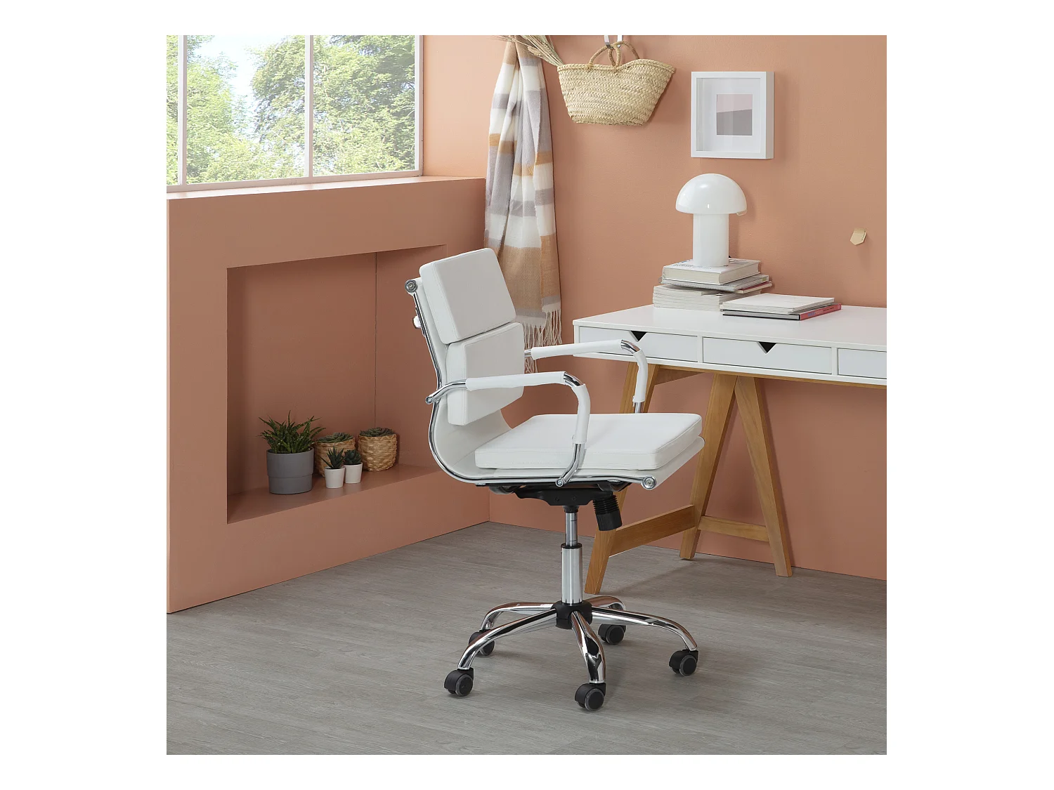 Fauteuil de Bureau Fenix inclinable Blanc, Cuir synthétique