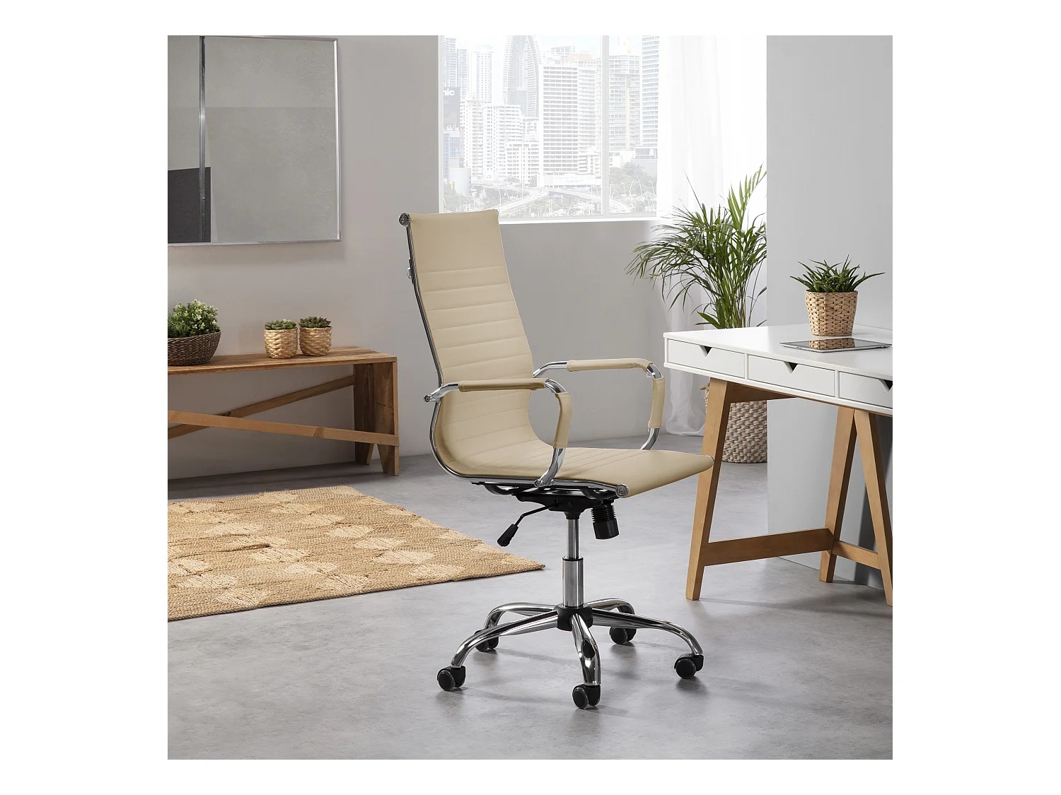 Kantoorstoel Londen verstelbaar Taupe, Kunstleer, Verstelbare hoogte