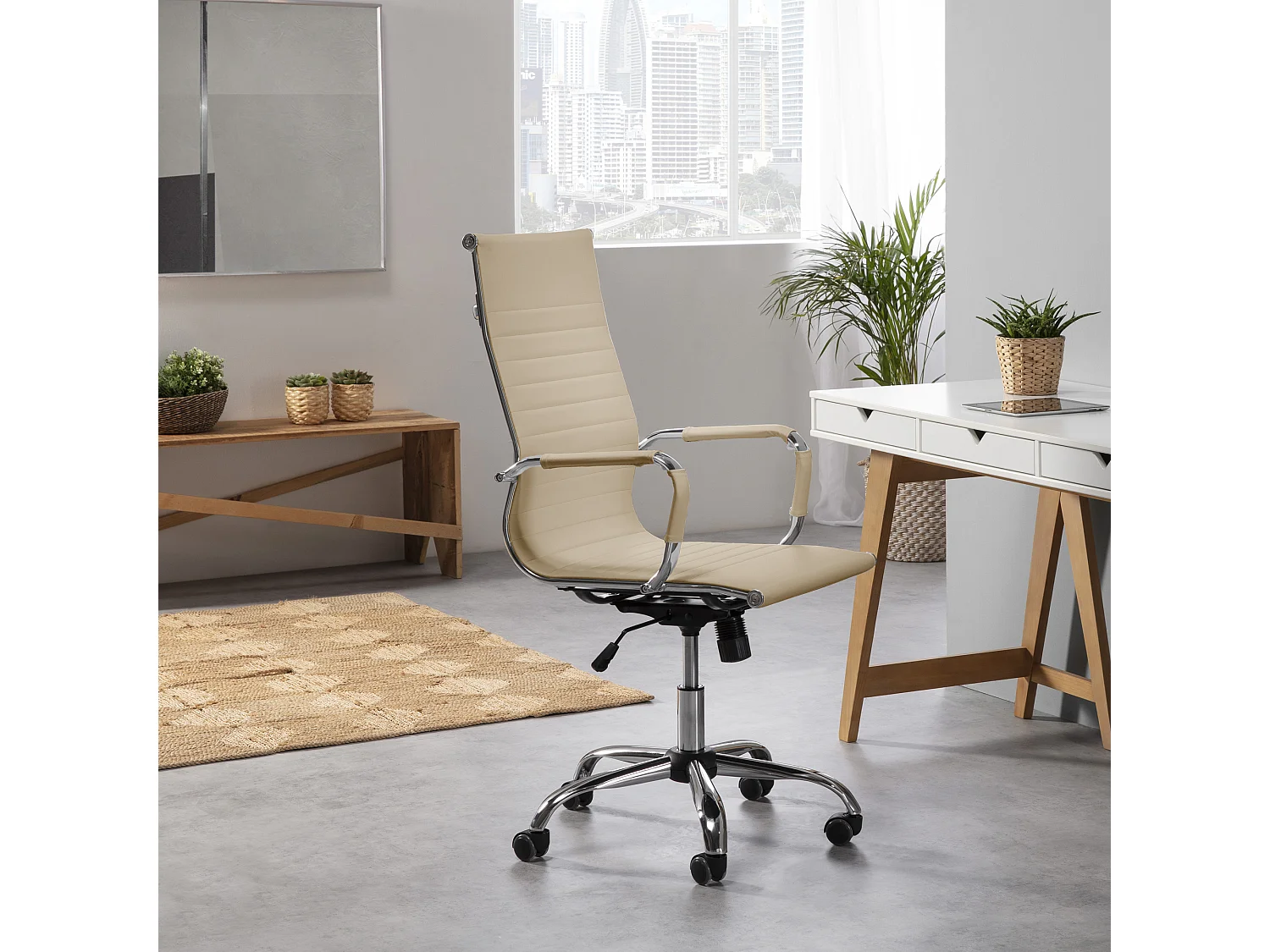 Fauteuil de Bureau Londres inclinable Taupe, Cuir synthétique