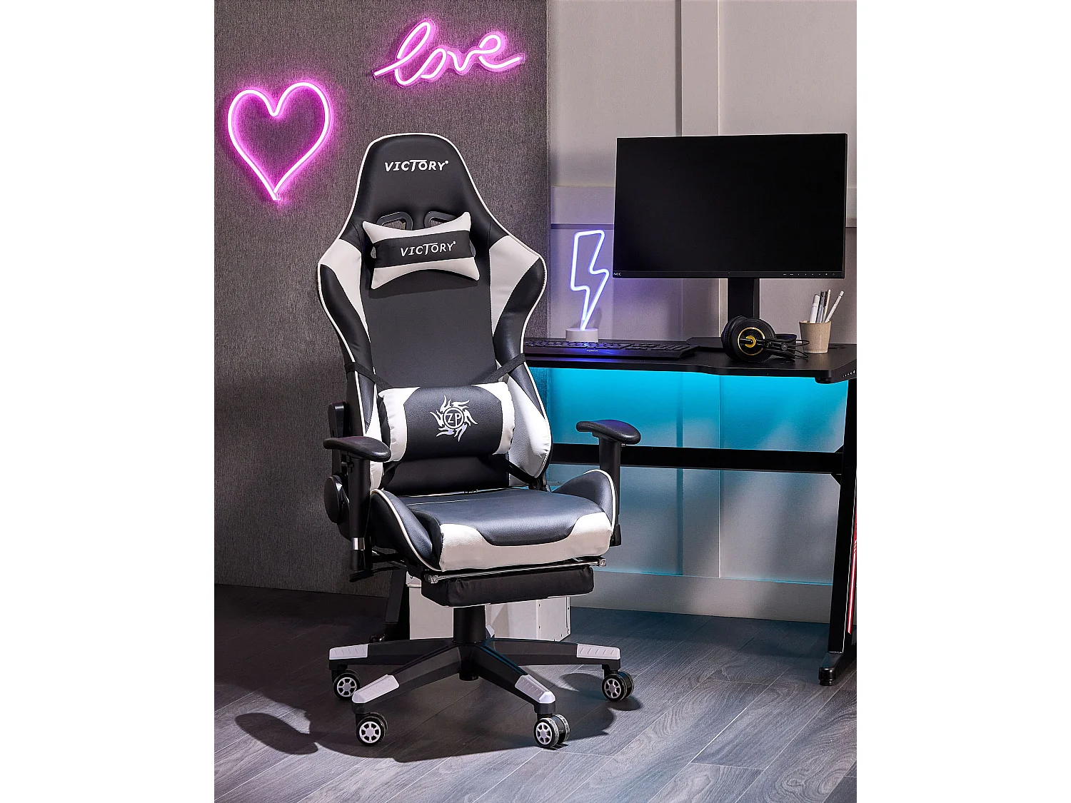 Siège de gaming VICTORY Cuir PU Blanc