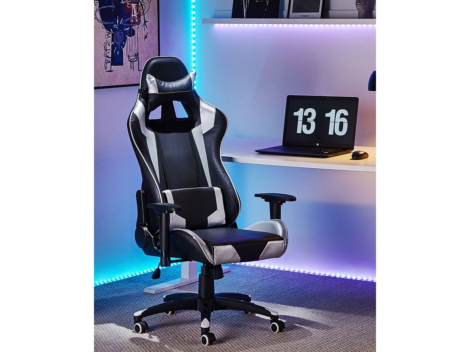 Cadeira gaming KNIGHT Pele sintética Prateado