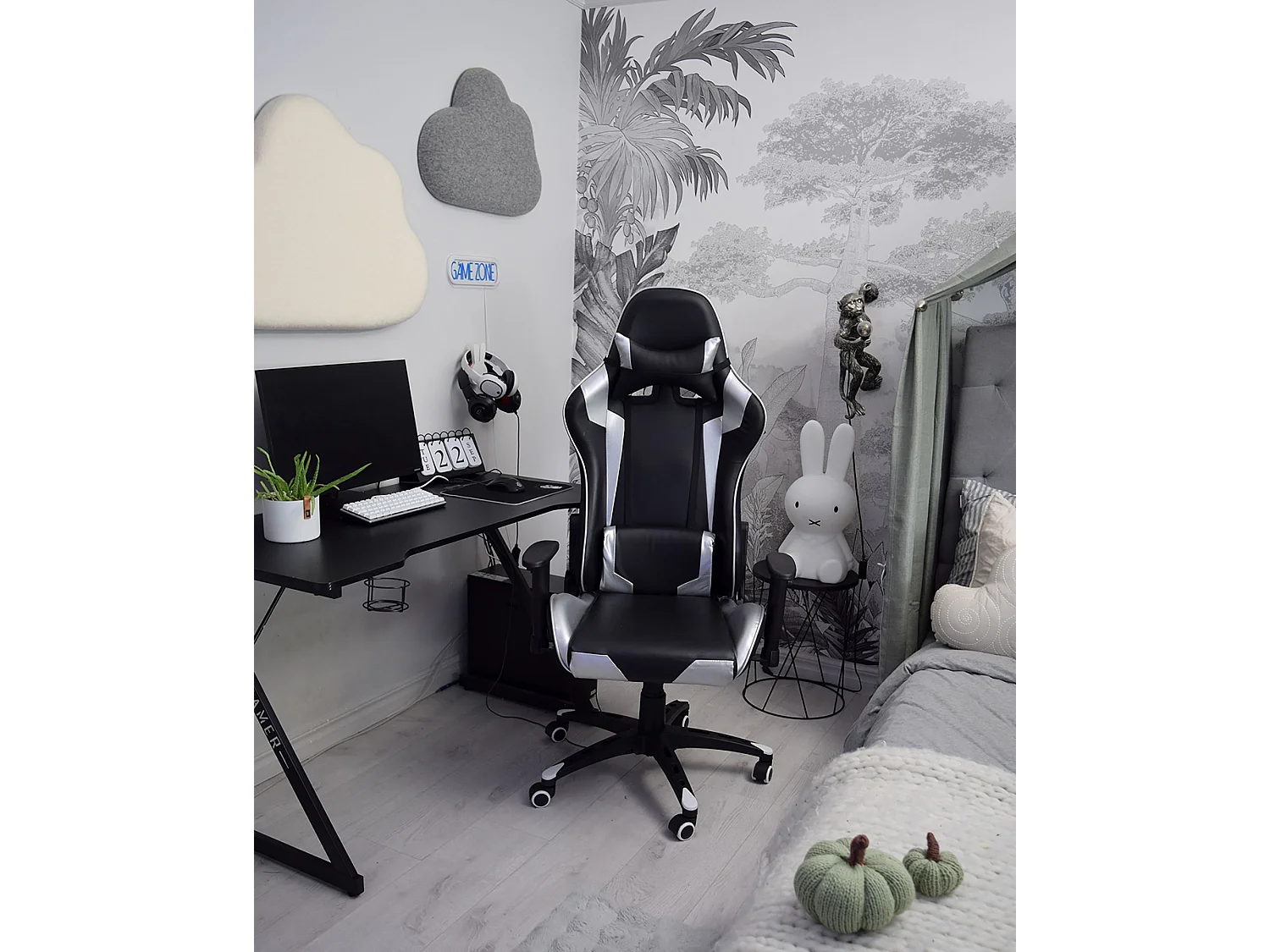 Siège de gaming KNIGHT Cuir PU Argenté