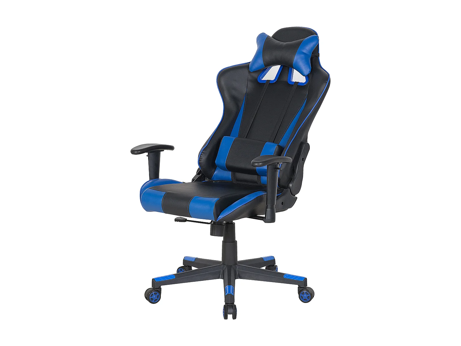 Moderner Gaming Stuhl drehbar dunkelblau/schwarz mit Fußstützen Bürostuhl Gamer