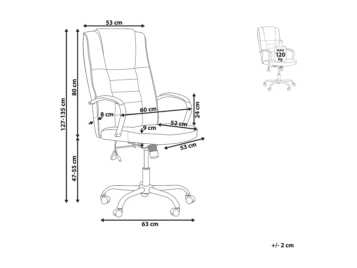 Fauteuil massant avec fonction chauffante GRANDEUR Cuir PU Noir