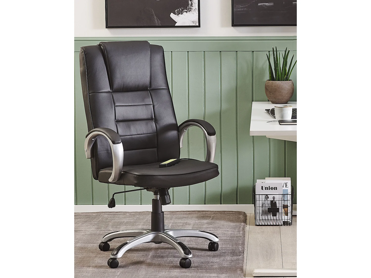 Fauteuil massant avec fonction chauffante GRANDEUR Cuir PU Noir