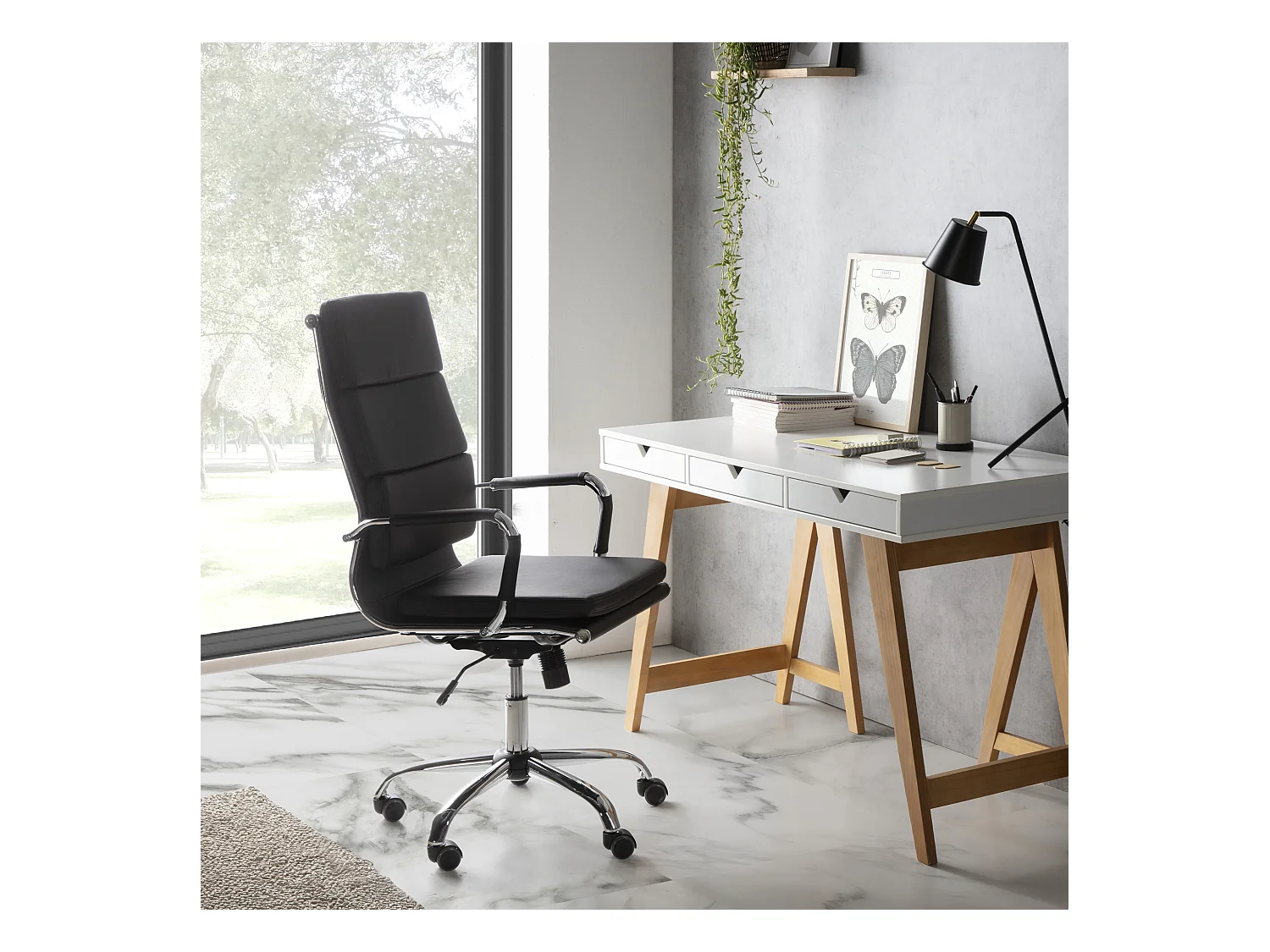 Sillón de Oficina Morgan reclinable Negro, Piel sintética, Altura Ajustable