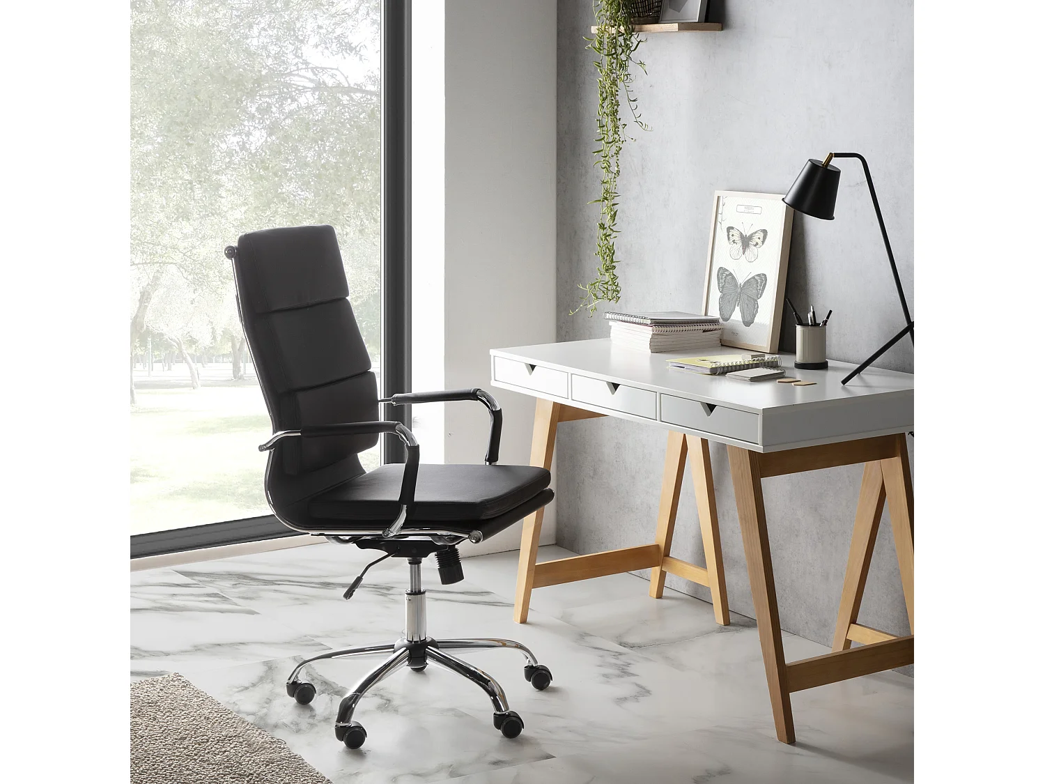 Fauteuil de Bureau Morgan inclinable Noir, Cuir synthétique