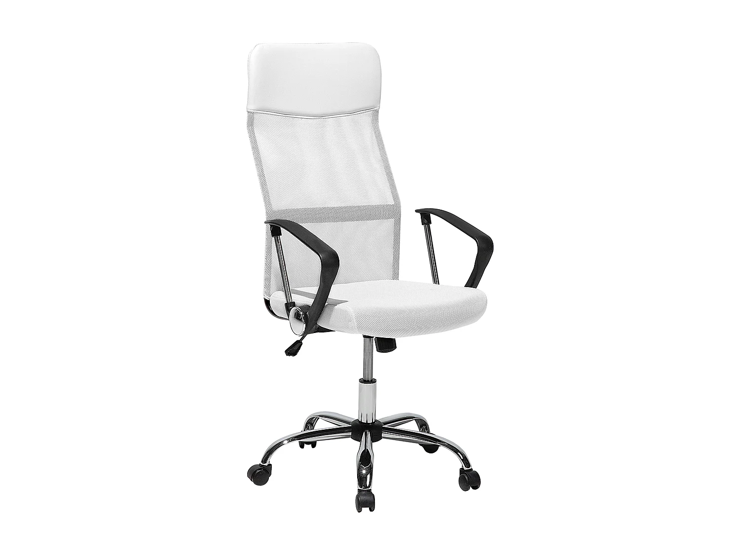Bequemer Bürostuhl hohe Rückenlehne höhenverstellbar Netz weiß Design