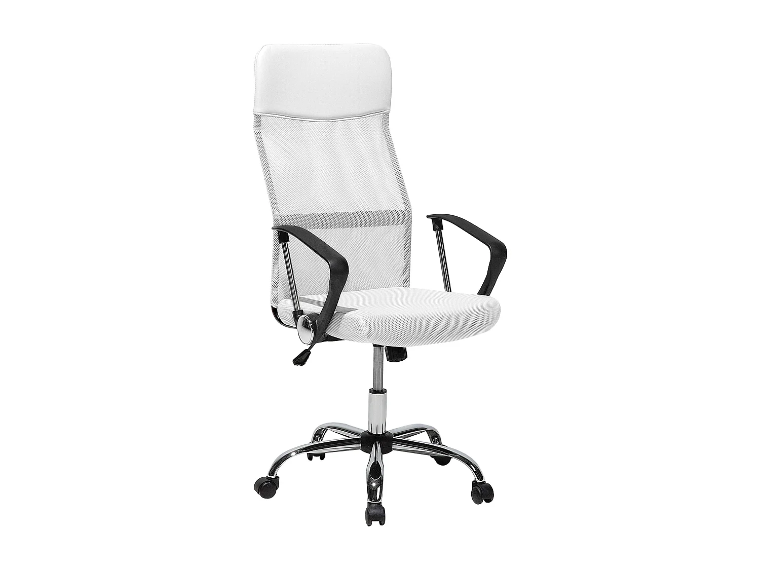 Bequemer Bürostuhl hohe Rückenlehne höhenverstellbar Netz weiß Design