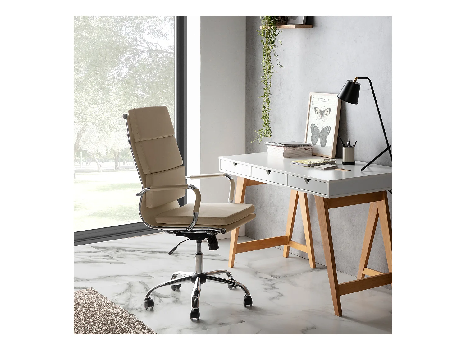 Fauteuil de Bureau Morgan inclinable Taupe, Cuir synthétique