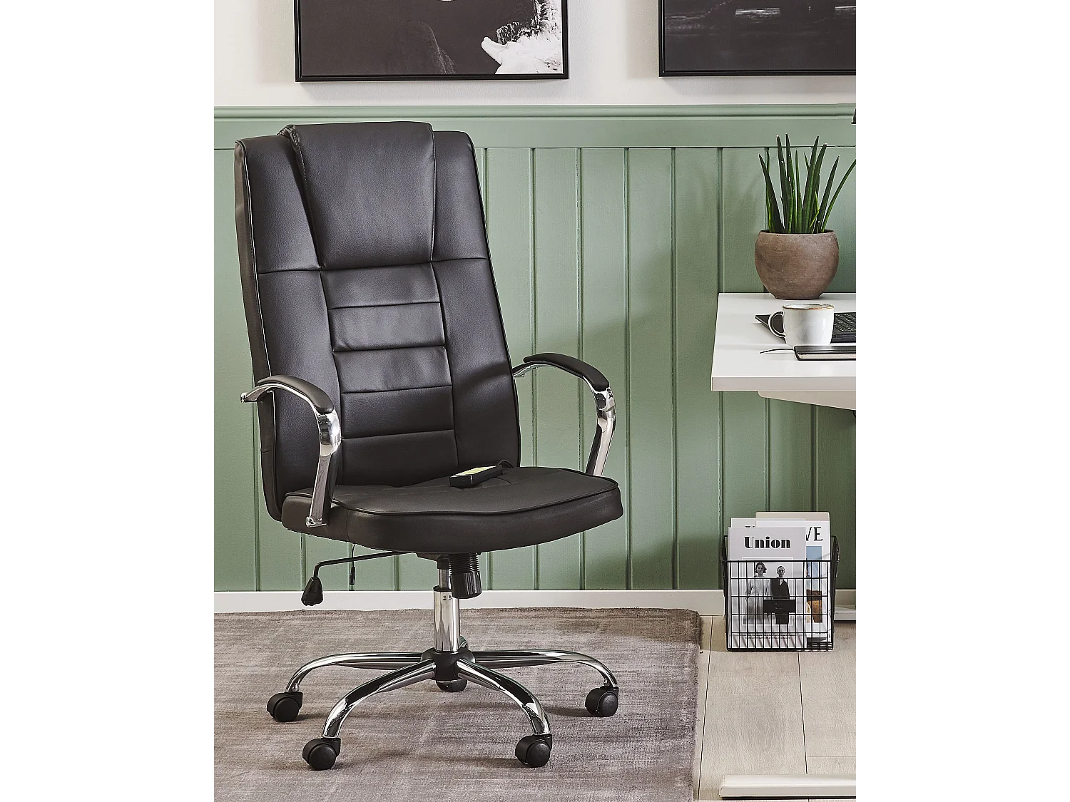 Fauteuil massant avec fonction chauffante GRANDEUR Cuir PU Noir