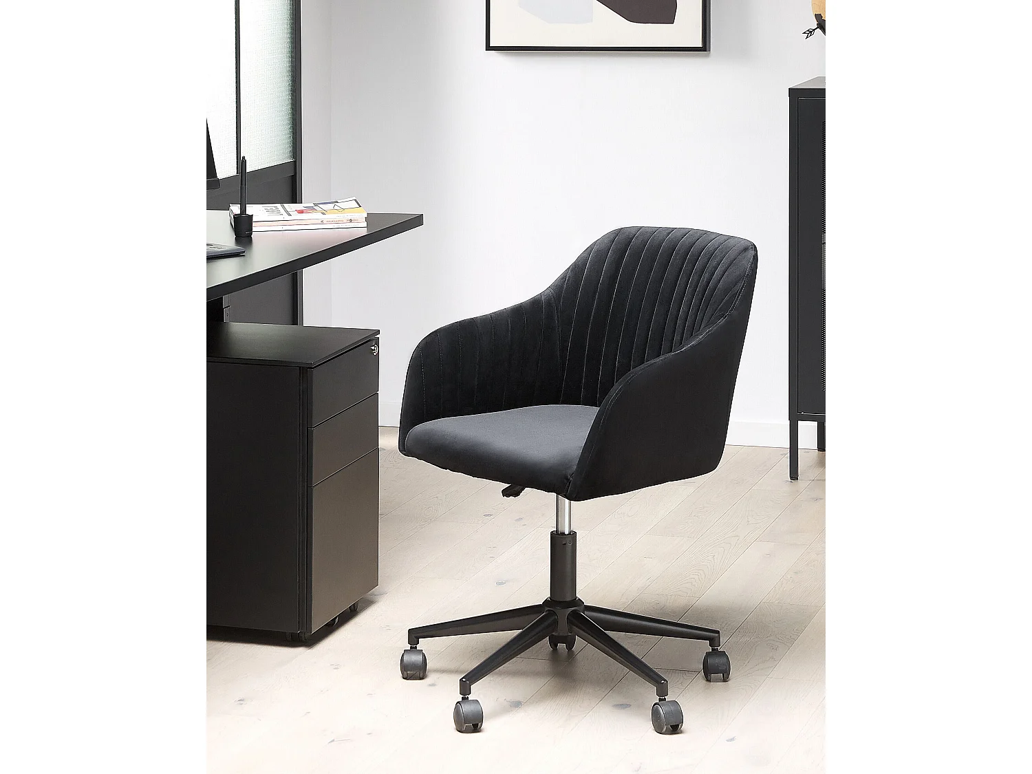 Moderner Bürostuhl aus Samtstoff in Schwarz Venice