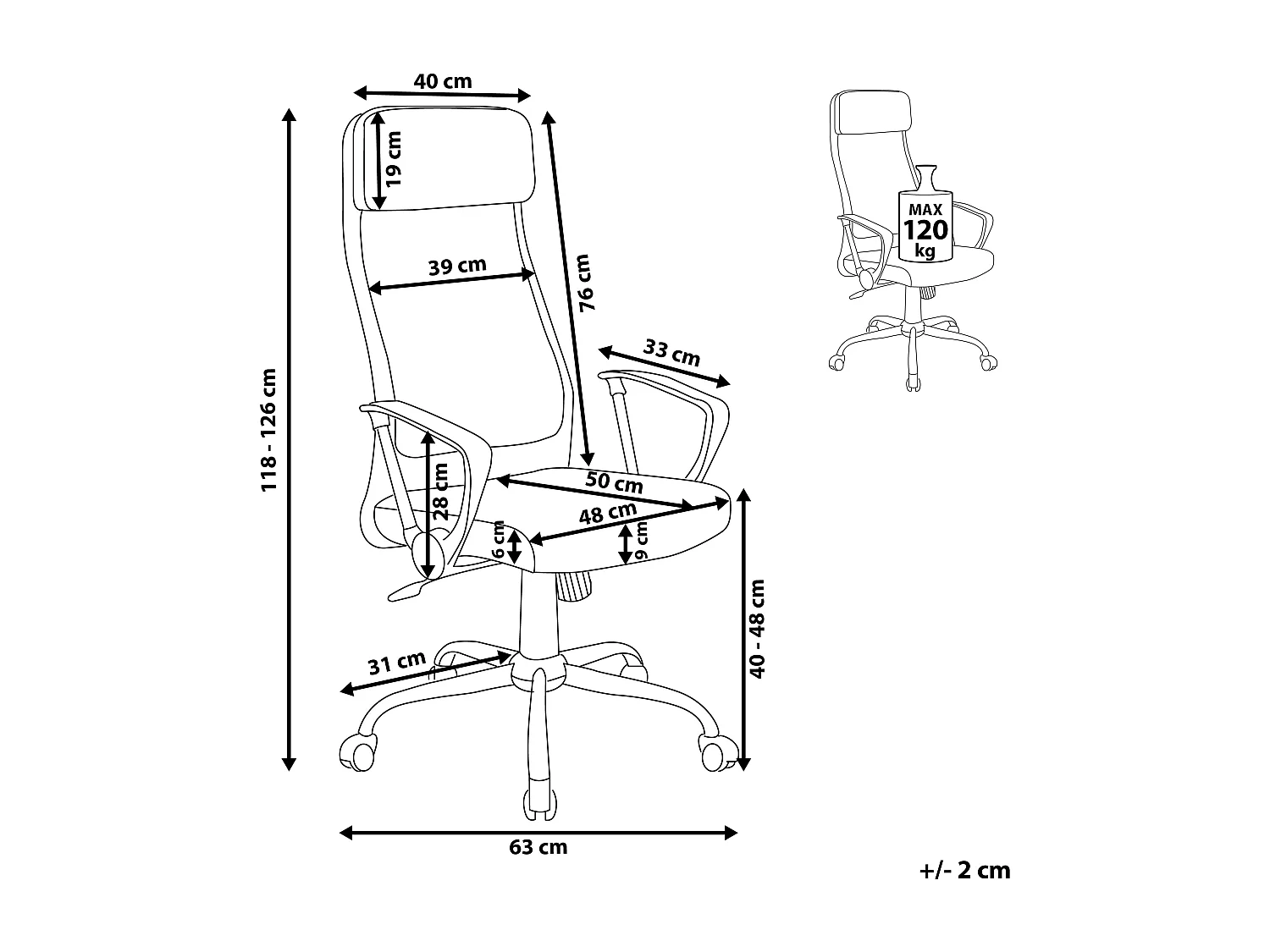 Chaise de bureau PIONEER Cuir PU Blanc